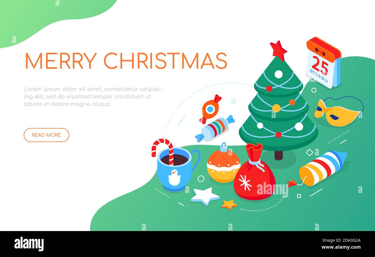 Merry Christmas - bannière web moderne colorée isométrique Illustration de Vecteur