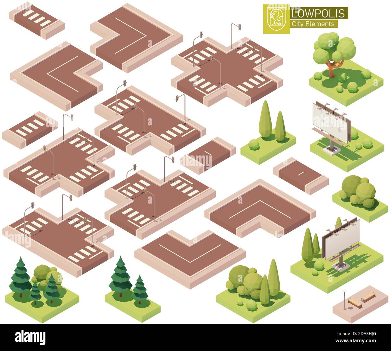 Routes de rue vectorielles isométriques et autres éléments Illustration de Vecteur