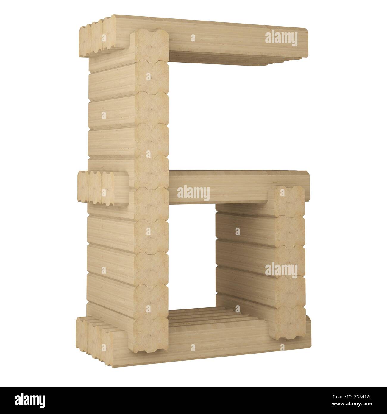 numéro 6 de bois de placage laminé isolé sur blanc. rendu 3d Banque D'Images