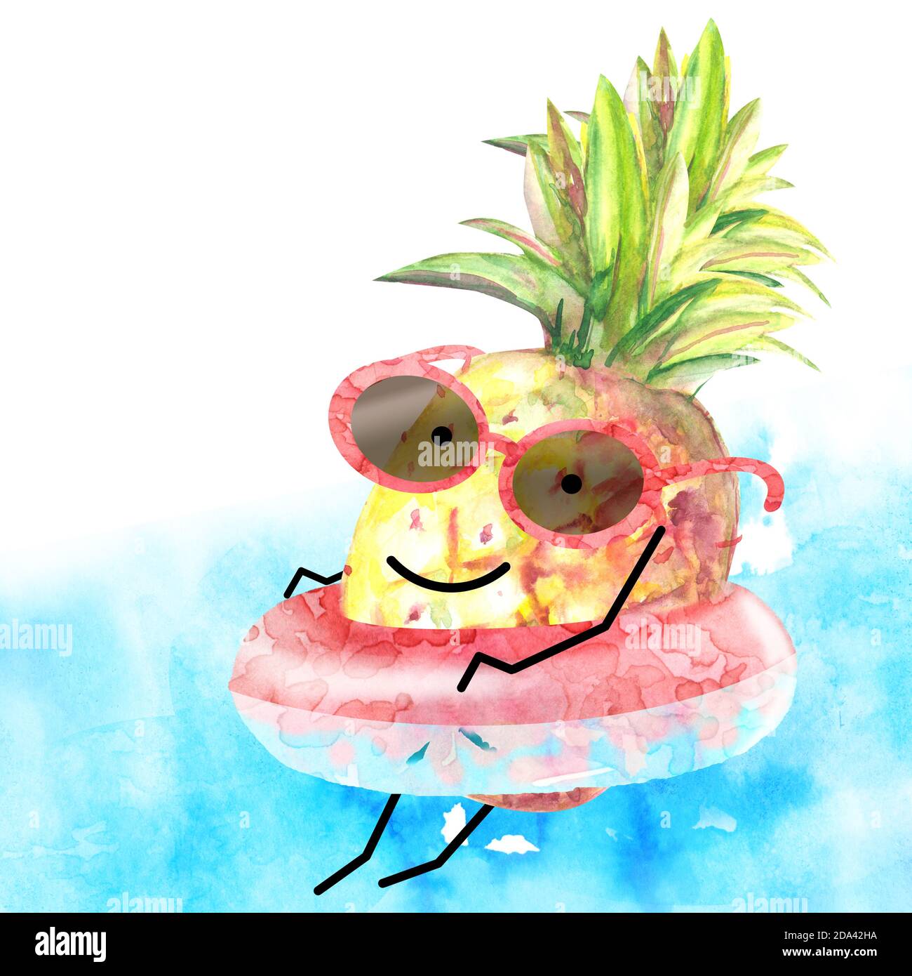 ananas dans des lunettes de soleil se détendre dans l'anneau en caoutchouc dans la piscine Banque D'Images