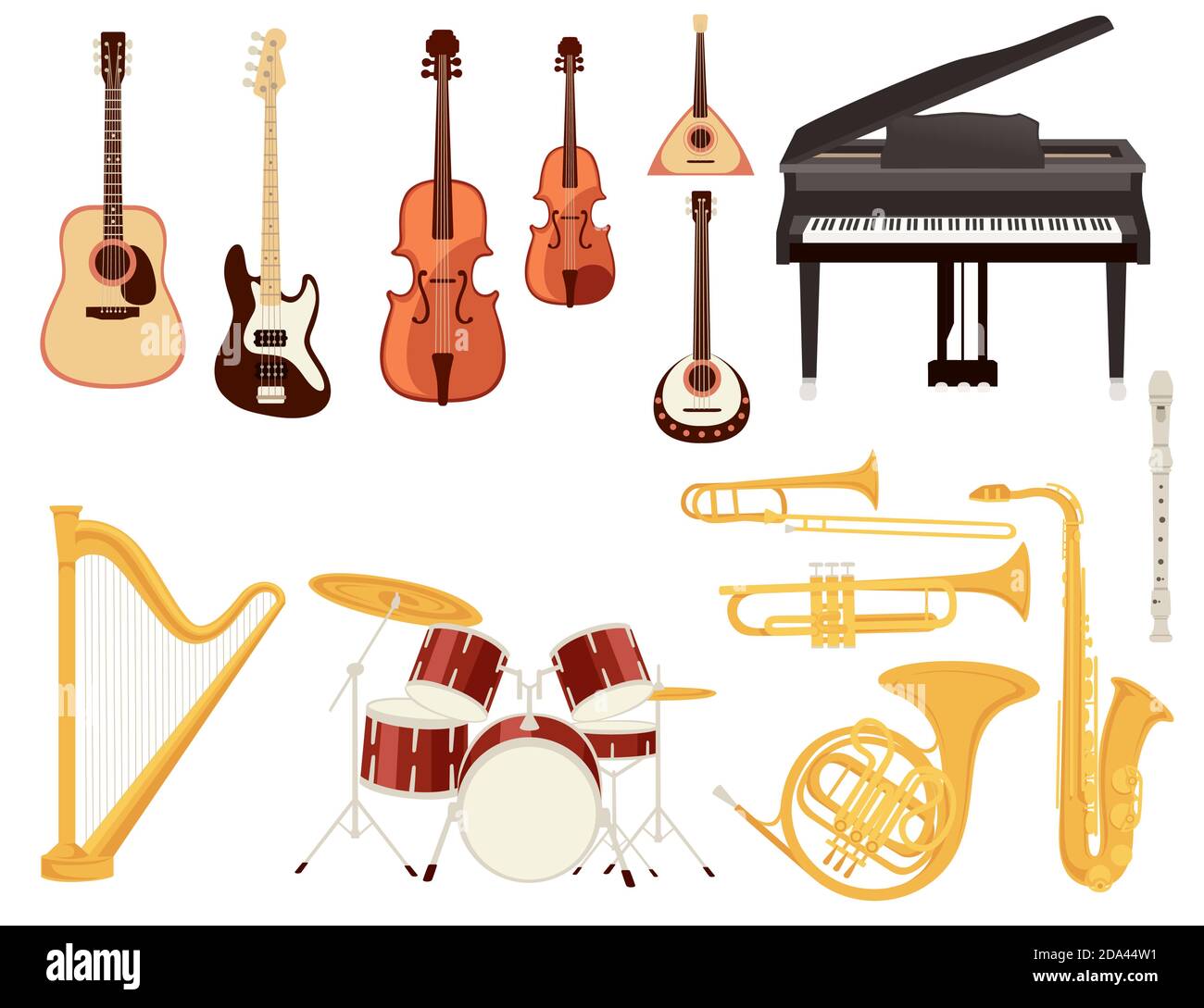 Ensemble de la collection d'instruments de musique classique dessin animé vecteur plat illustration Illustration de Vecteur