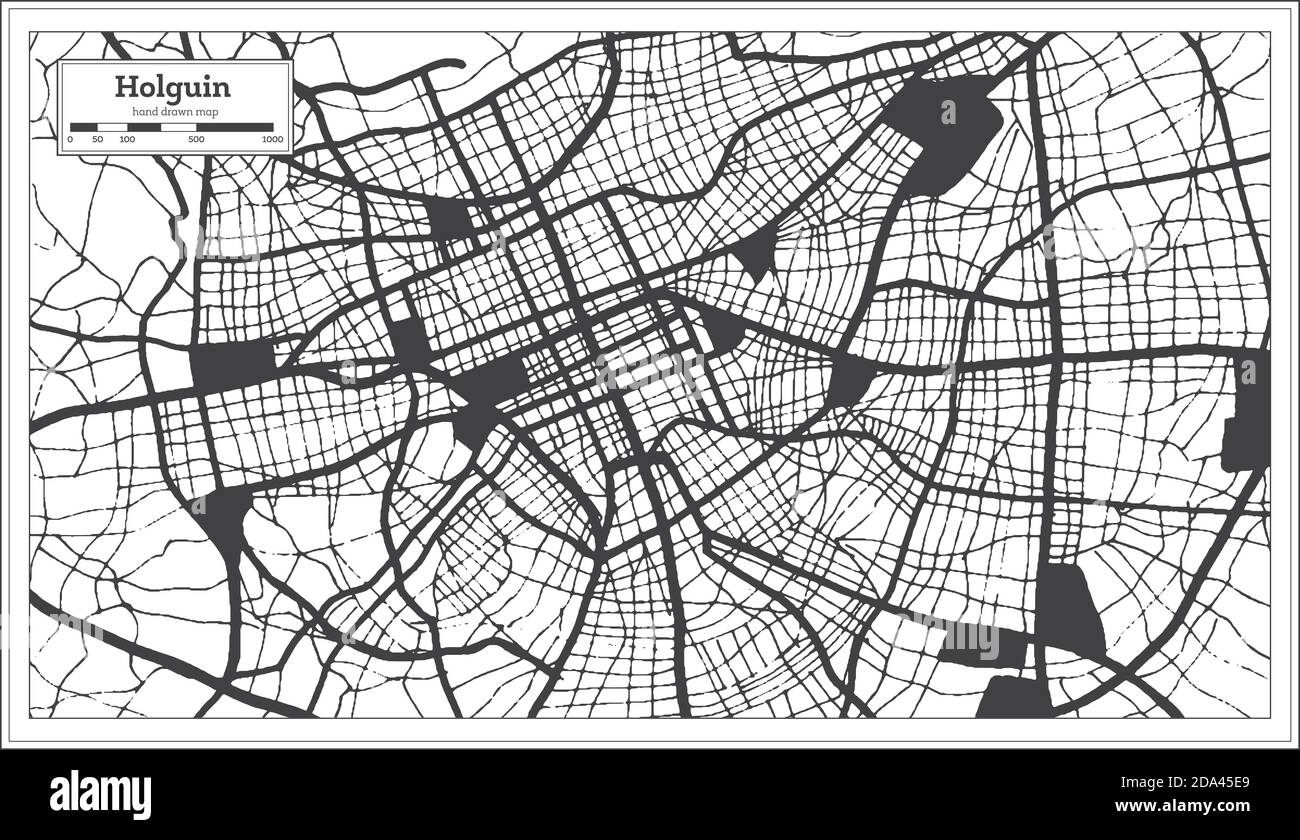 Holguin Cuba carte de la ville en noir et blanc couleur rétro. Carte de contour. Illustration vectorielle. Illustration de Vecteur