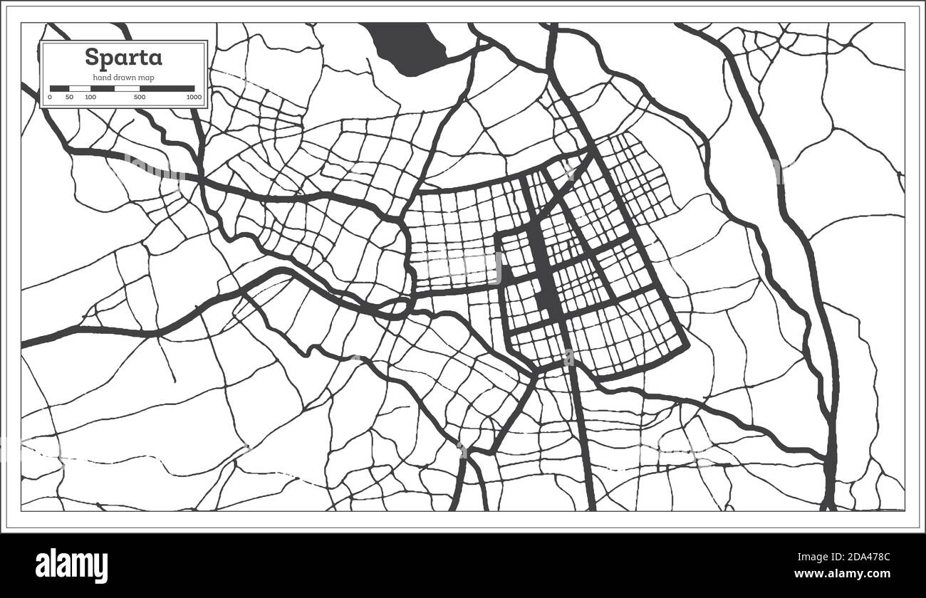 Carte de la ville de Sparta Grèce en noir et blanc en style rétro. Carte de contour. Illustration vectorielle. Illustration de Vecteur