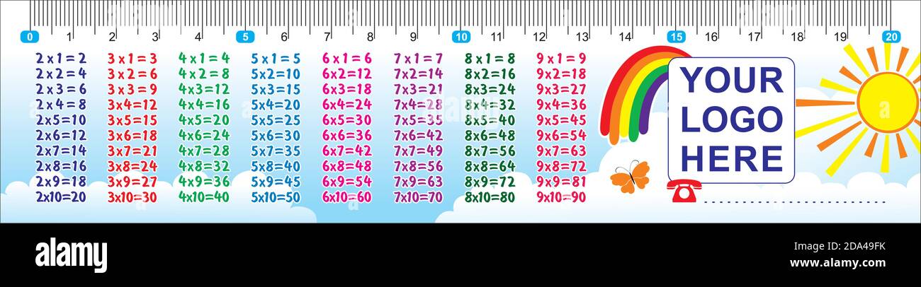 Les enfants mesurant la règle avec la table de multiplication et votre logo Illustration de Vecteur