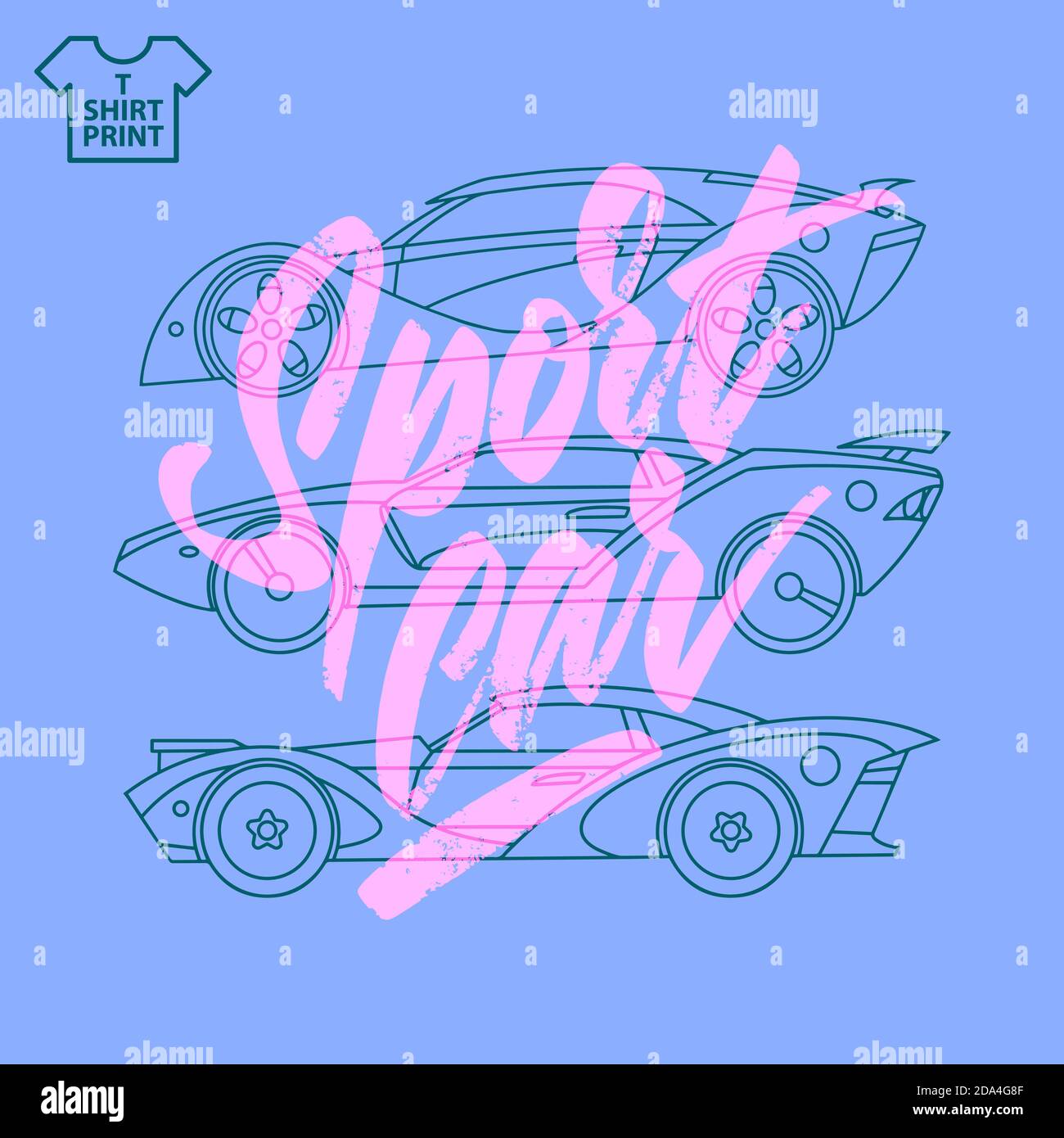 Modèle de t-shirt voitures de sport avec super voitures icônes linéaires. Illustration vectorielle Illustration de Vecteur