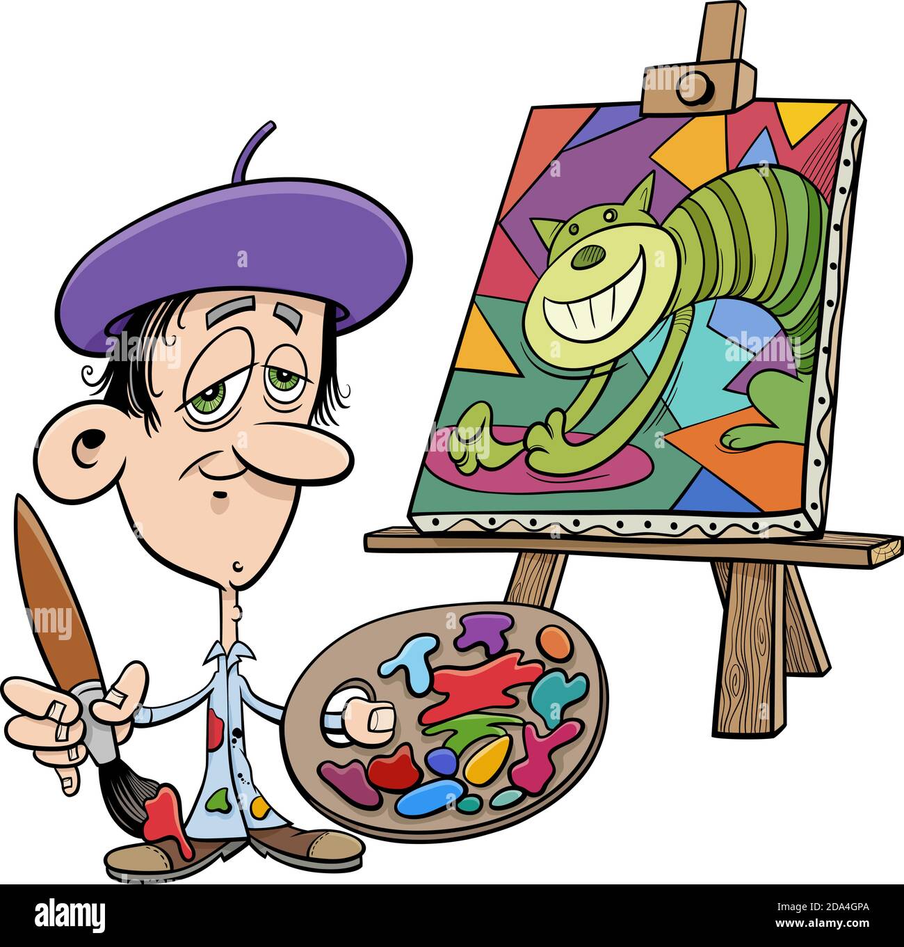 Illustration de dessin animé d'artiste peintre avec sa peinture Illustration de Vecteur