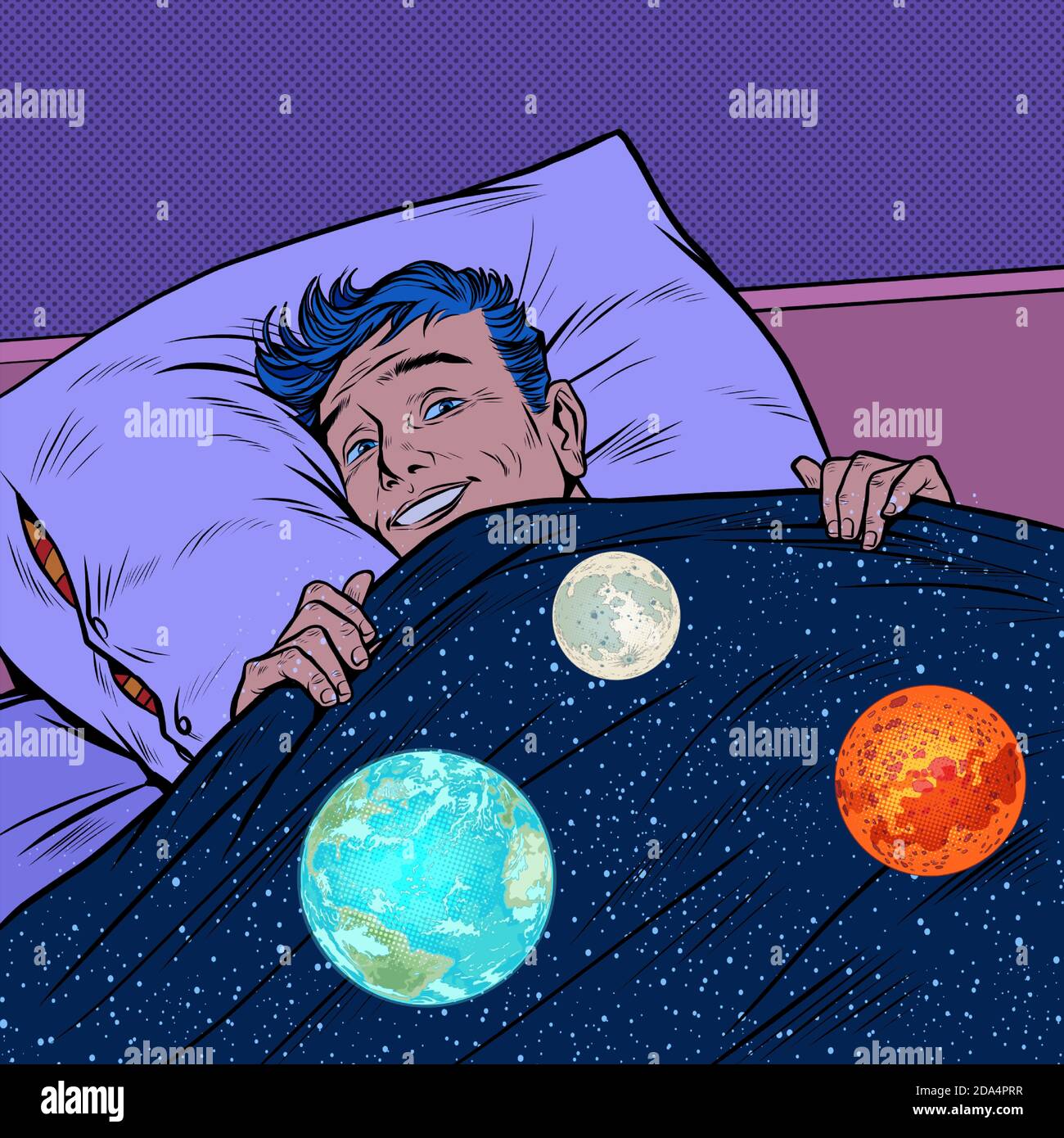 Un homme rêve d'espace. Rêves et fantasmes Illustration de Vecteur