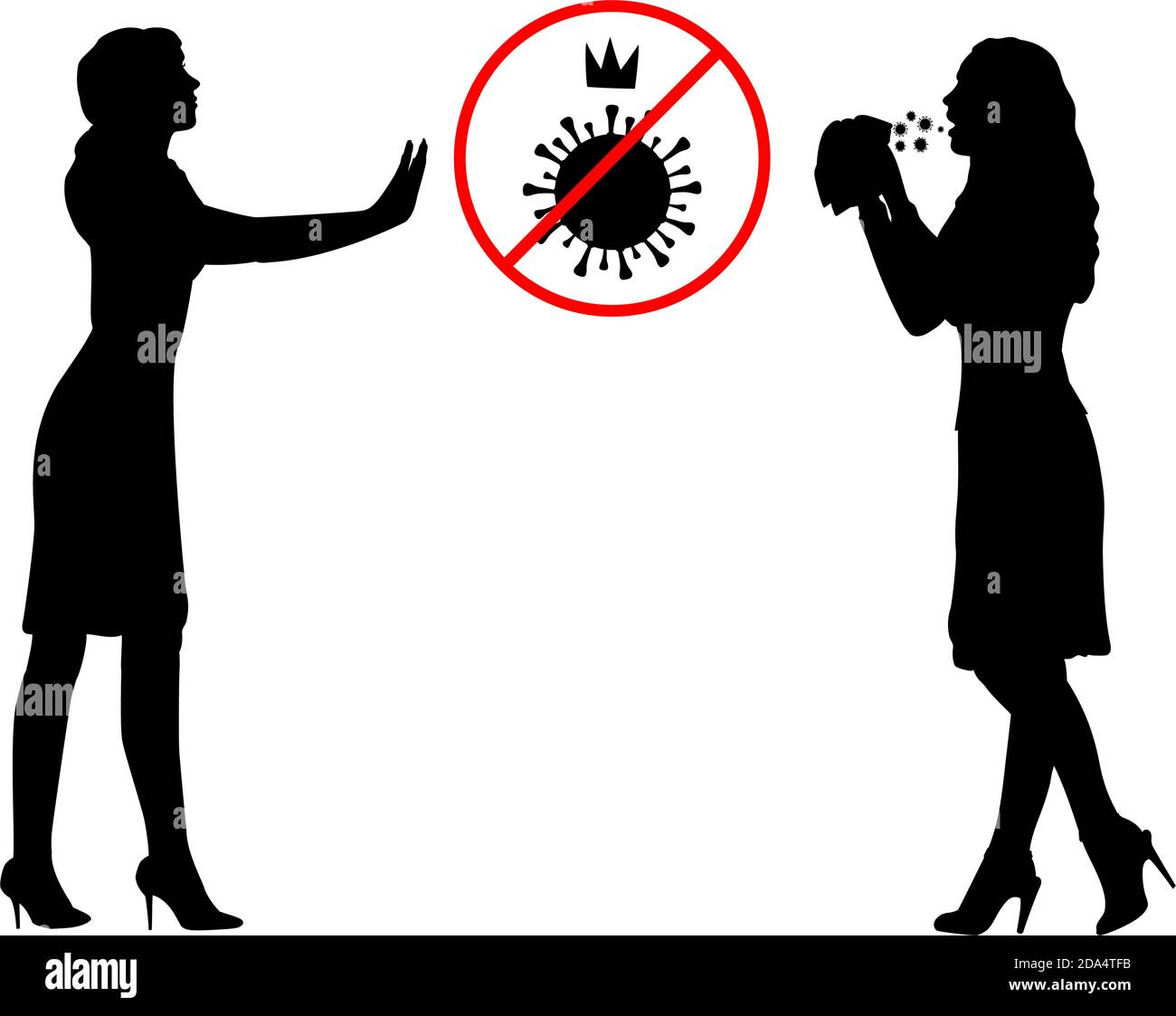 Silhouettes de fille montrant stop geste limitant COVID19 à l'autre fille malade Illustration de Vecteur