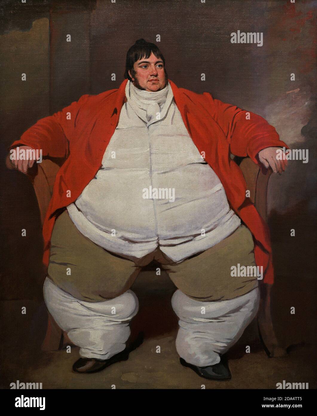 Daniel Lambert (1770-1809). Gardien anglais de la prison de Leicester. Il a été forcé de se retirer de son rôle en raison de son poids. Il est devenu une célébrité à Londres, s'exposant comme une curiosité naturelle au 53 Piccadilly pour un prix de shilling. Portrait attribué à Benajmin Marshall (1767-1835). Huile sur panneau, début du XIXe siècle après le portrait de 1806. Galerie nationale de portraits. Londres, Angleterre, Royaume-Uni. Banque D'Images