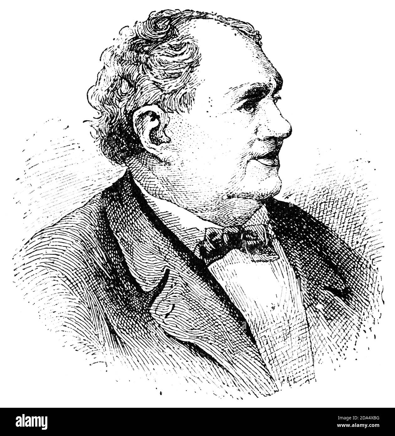 Portrait de Phineas Taylor Barnum - un homme d'affaires, homme politique et homme d'affaires américain, fondateur du cirque Barnum & Bailey. Illustration du 19e siècle. Arrière-plan blanc. Banque D'Images