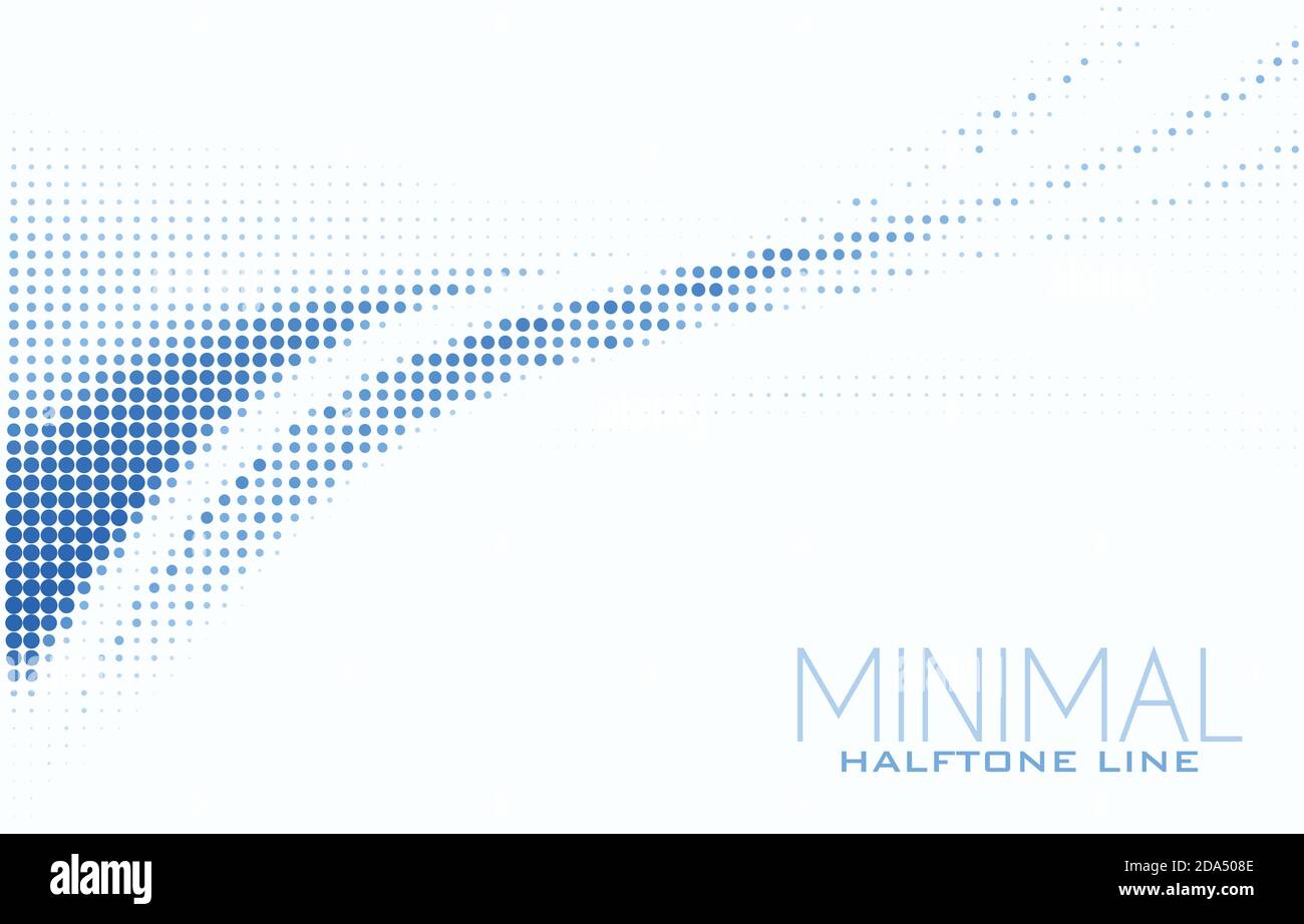 Ligne pointillée bleue abstraite avec effet de demi-teinte sur fond blanc. Motif graphique vectoriel minimal Illustration de Vecteur