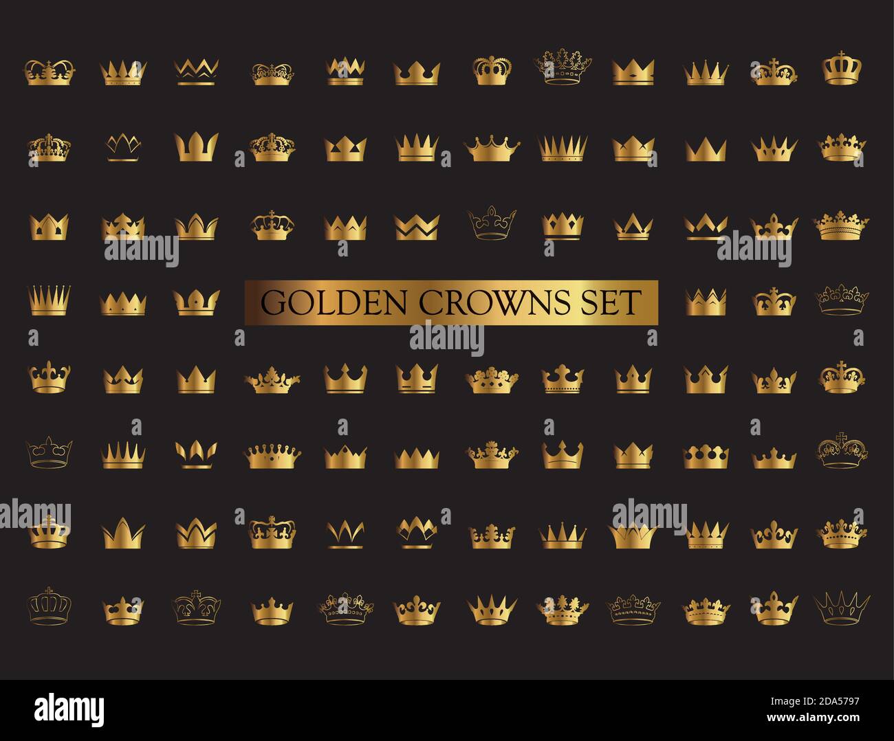 Placez les couronnes de roi dorées vectorielles sur un fond blanc. Illustration vectorielle. Emblème, icône et symboles royaux. Illustration de Vecteur