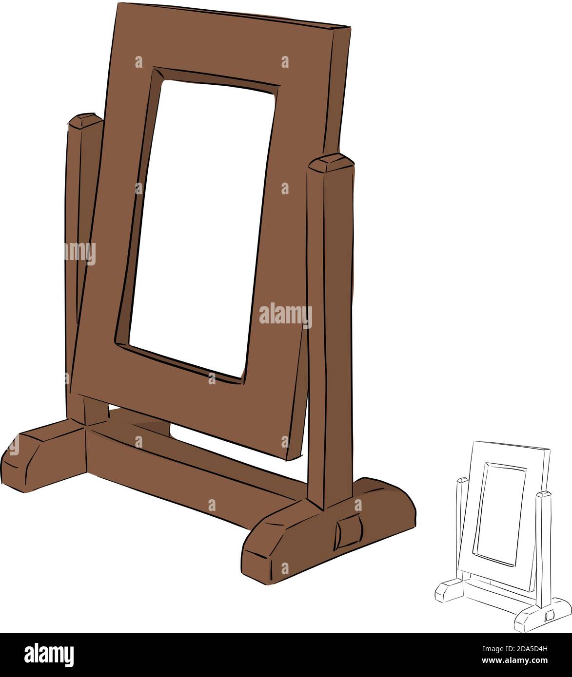cadre photo marron vide avec esquisse d'illustration vectorielle d'espace de copie doodle dessiné à la main, isolé sur fond blanc Illustration de Vecteur
