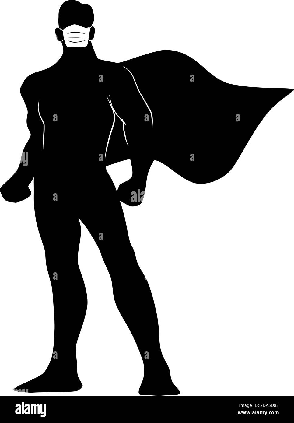 pleine longueur de silhouette masculin super-héros avec vecteur de masque chirurgical illustration esquisse de l'oodle à la main, isolée sur fond blanc Illustration de Vecteur