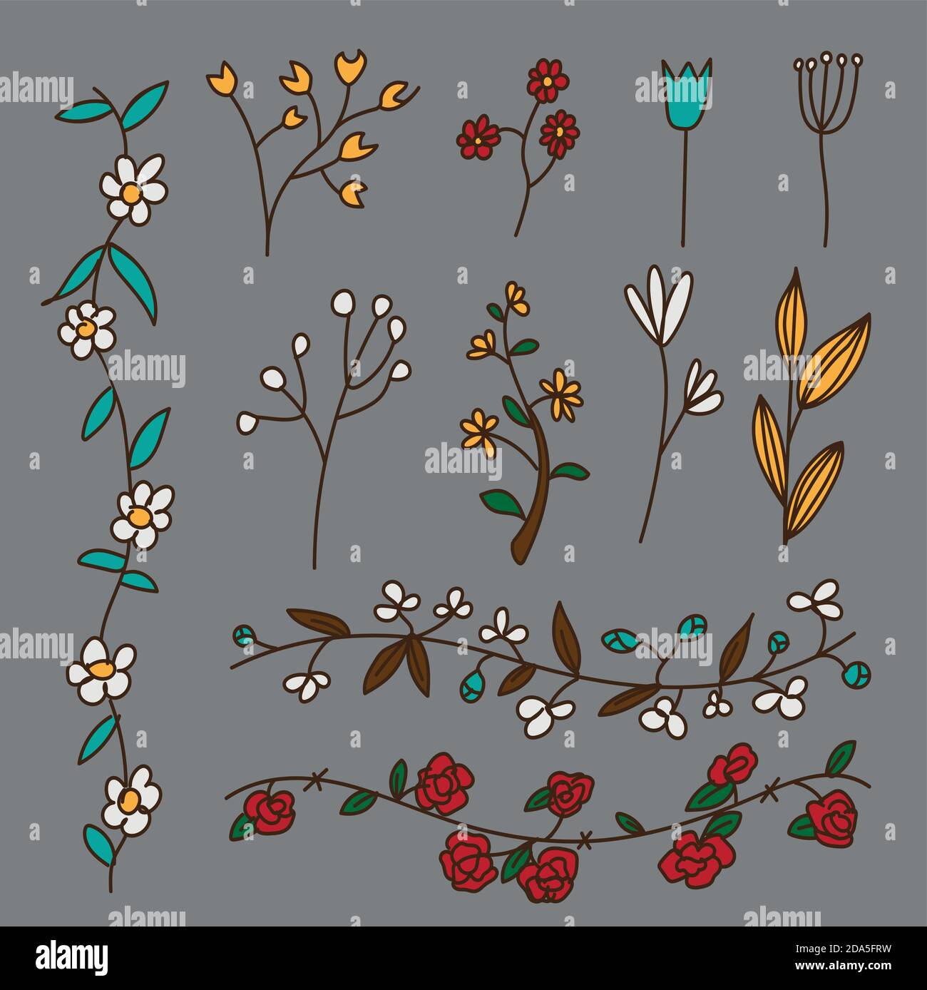 Ensemble de vecteurs autour des fleurs. Illustration et collection Illustration de Vecteur
