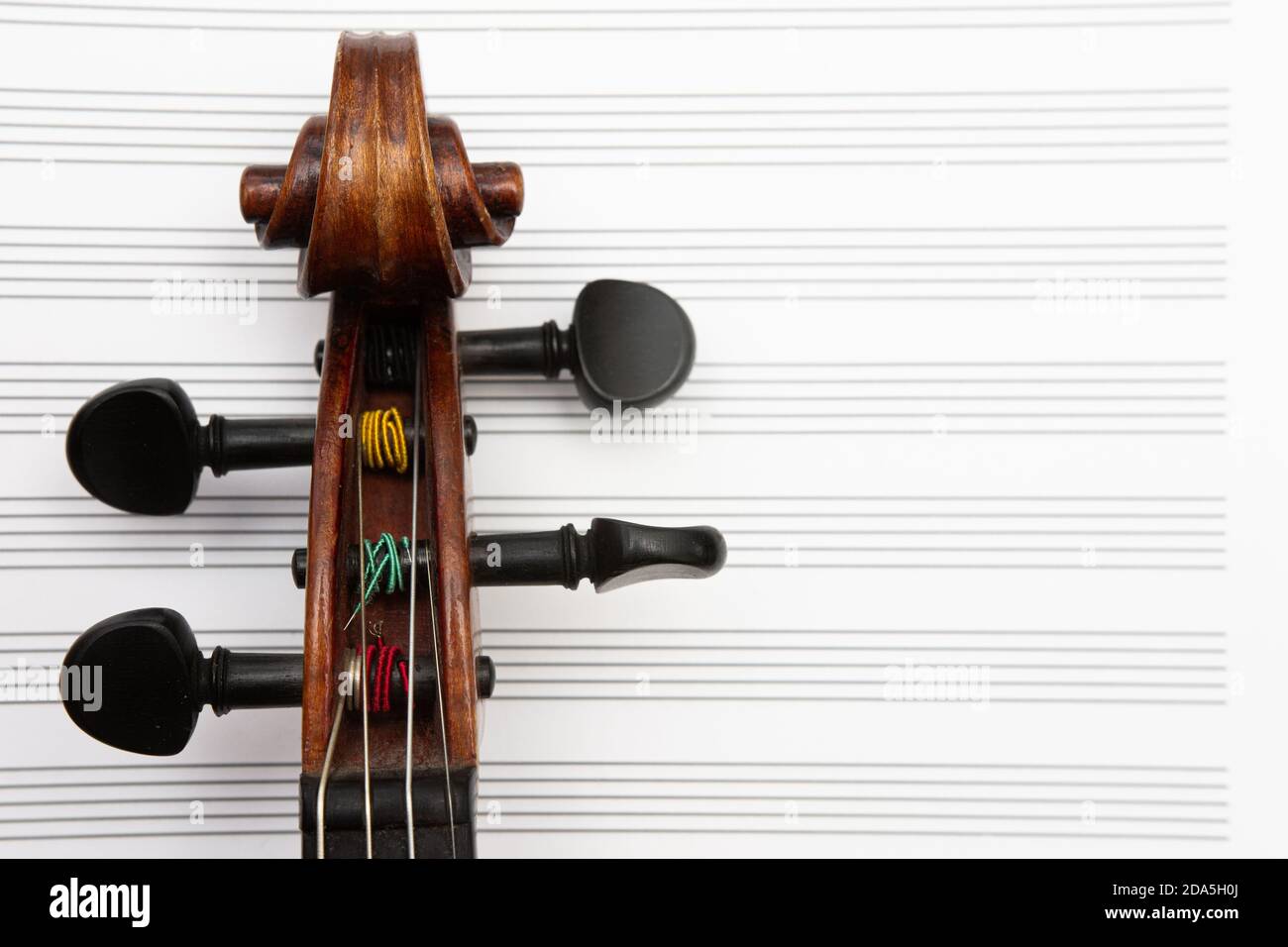 Gros plan de la tête de violon sur un fond papier flou pour le personnel Banque D'Images