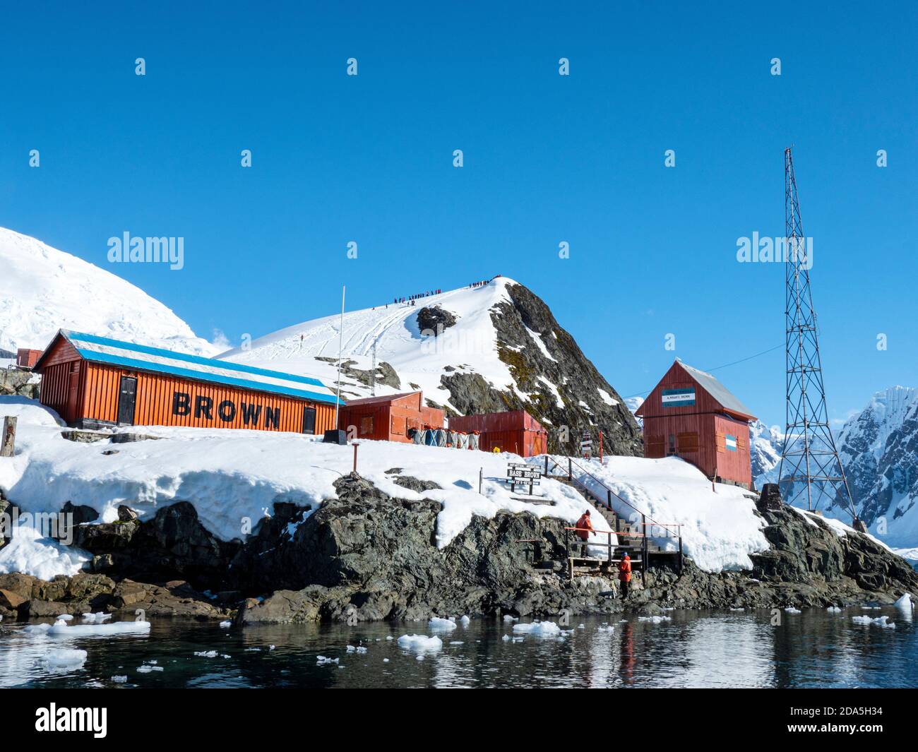 La base de la station de recherche Argentine Brown à Paradise Harbour, en Antarctique. Banque D'Images