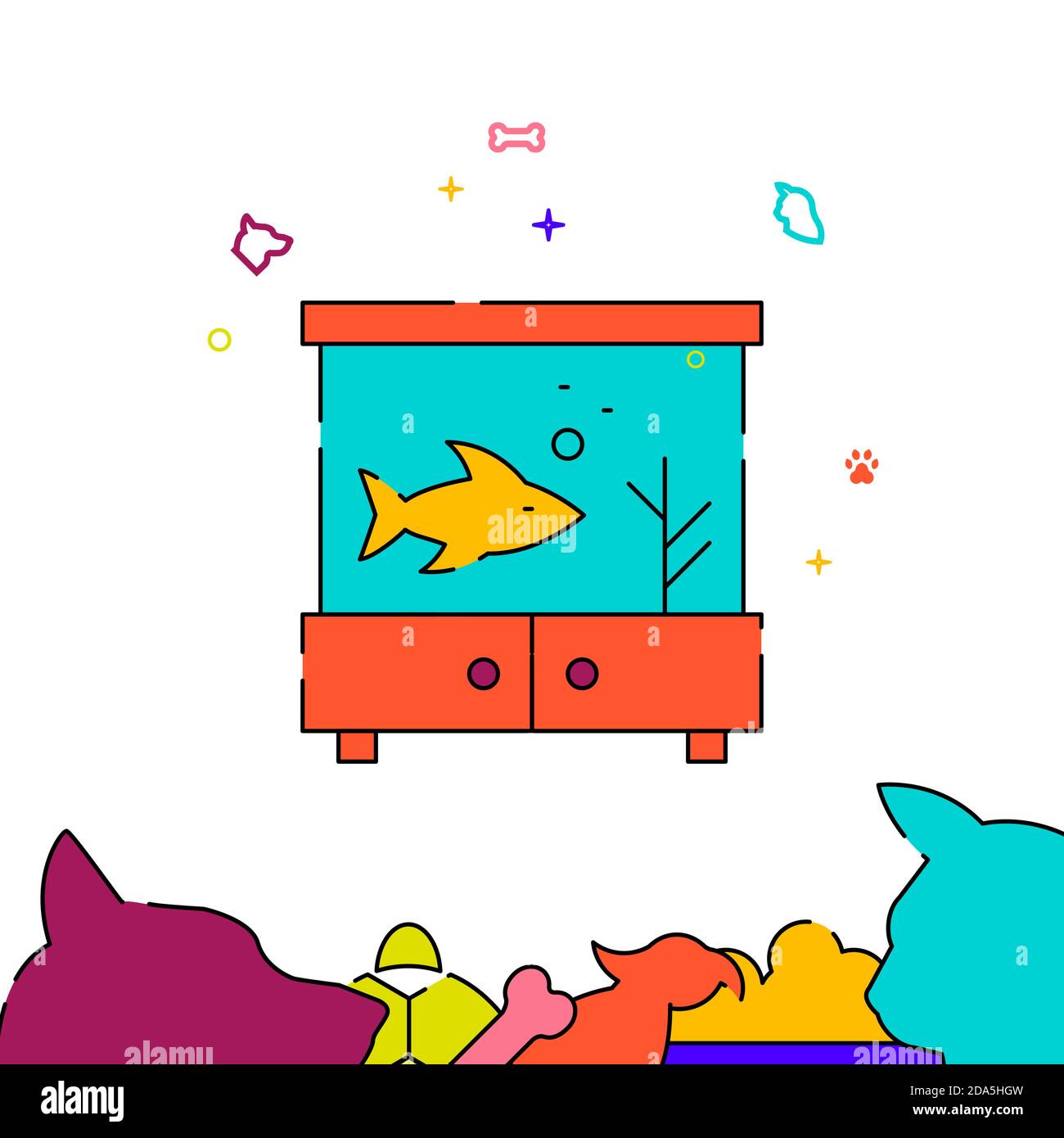 Poisson rouge dans l'aquarium icône de ligne pleine, illustration simple Illustration de Vecteur