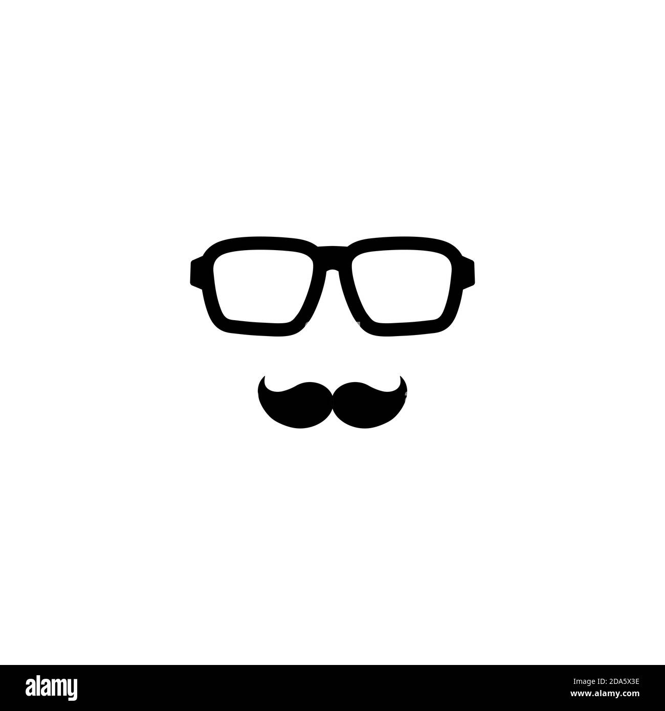 Silhouette de la tête de l'homme avec moustache en lunettes taille basse. Avatar simple noir. Isolé sur blanc. Illustration vectorielle plate. Illustration de Vecteur