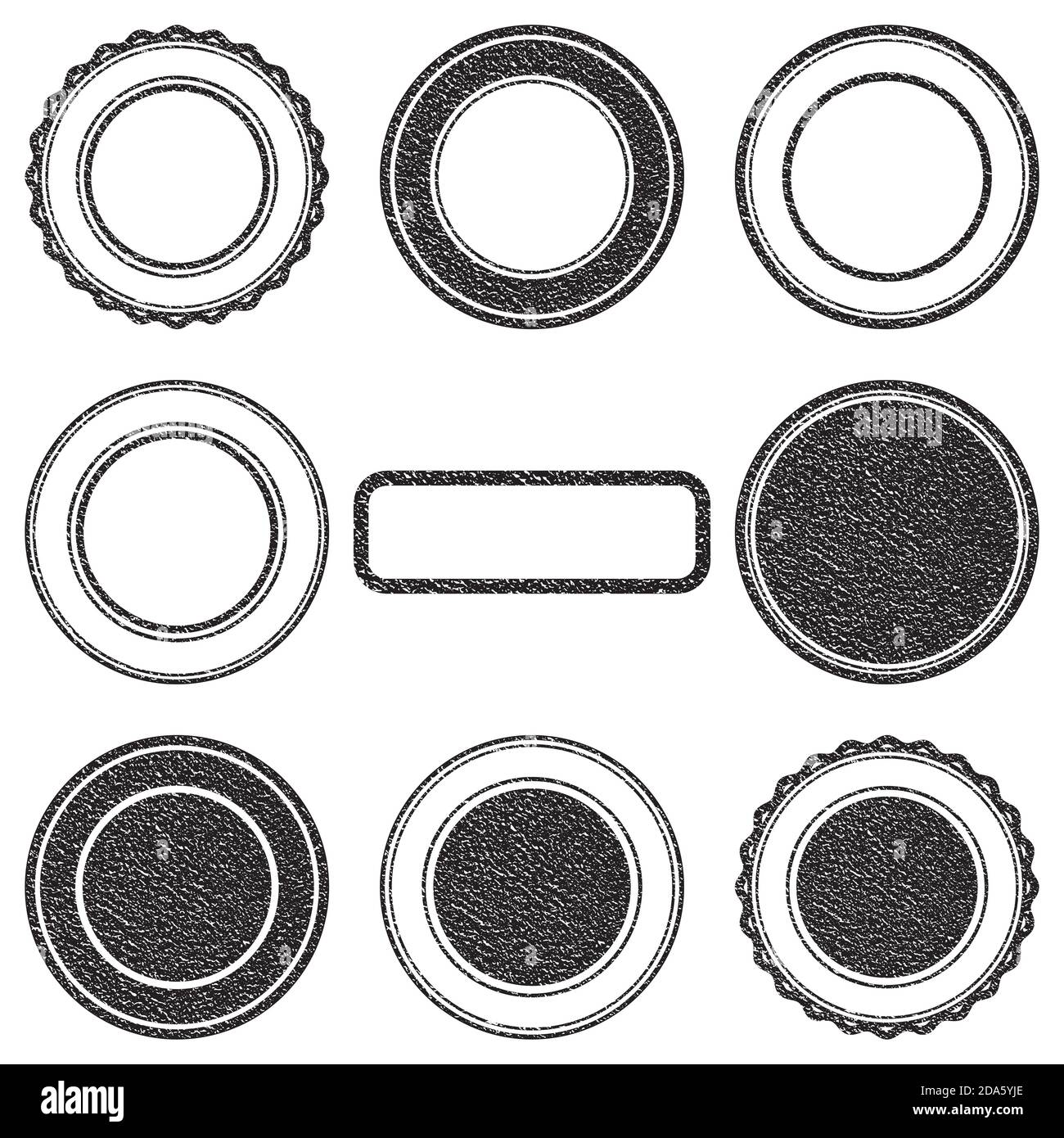 Tampon vectoriel sans texte. Ensemble de tampons . Timbres noirs . Tampon de texture en caoutchouc grunge . Texture de timbre vieilli . Collection Post Stamp . Tampons vectoriels . Emboutis circulaires . Illustration de Vecteur