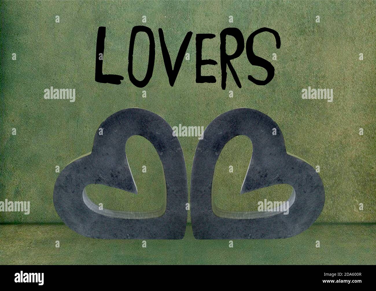 Deux cœurs d'amour verts - ensemble pour toujours. Banque D'Images