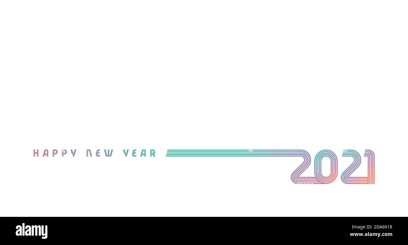 Joyeux nouvel an 2021 lignes colorées multicolore brillant sur fond vectoriel blanc. Concept réaliste de 20 21 chiffres numériques, couverture des fêtes Illustration de Vecteur