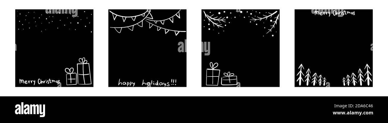 modèle de médias sociaux hiver noël dessiné à la main. Cadre de montant carré modifiable avec espace de copie. Dessin à la main, design minimaliste simple, lignes de caniche tendance Illustration de Vecteur