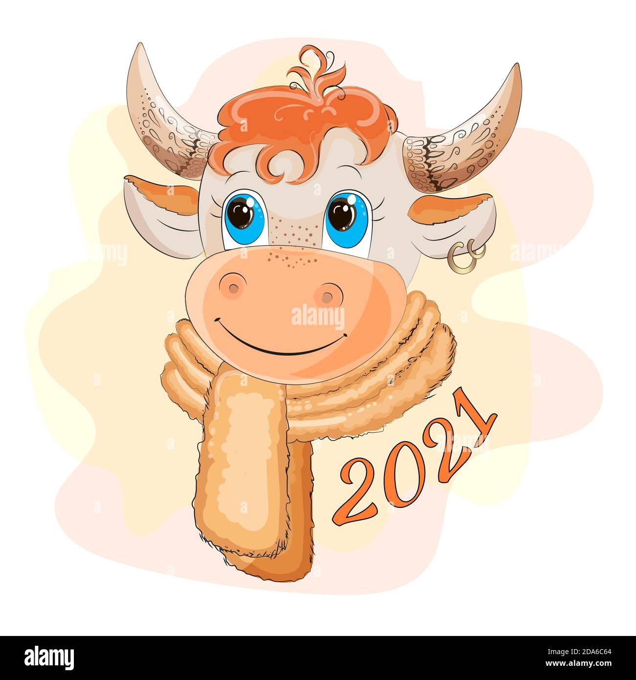 OX 2021. Horoscope chinois. 2021 est l'année du White Metal Bull Symbole de 2021. Bonne vache. Non. Illustration de Vecteur