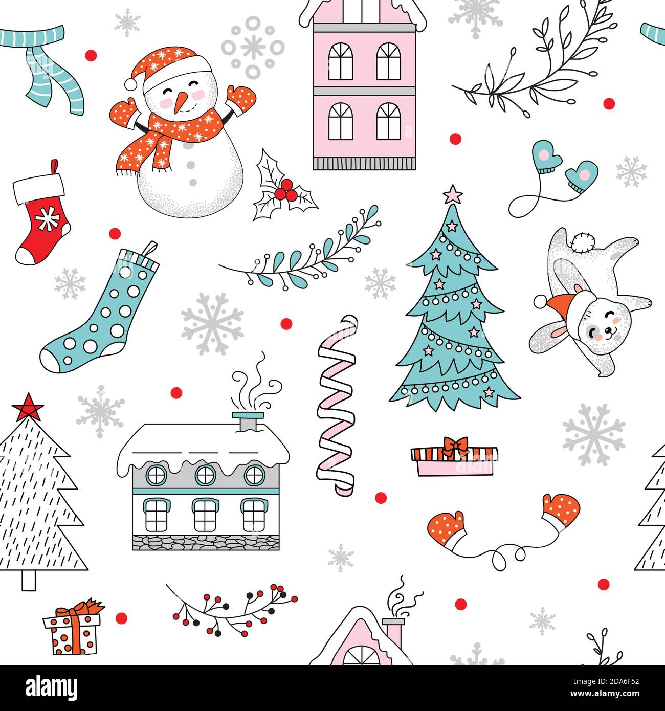 Motif vectoriel sans coutures Merry Christmas bonhomme de neige et éléments Illustration de Vecteur
