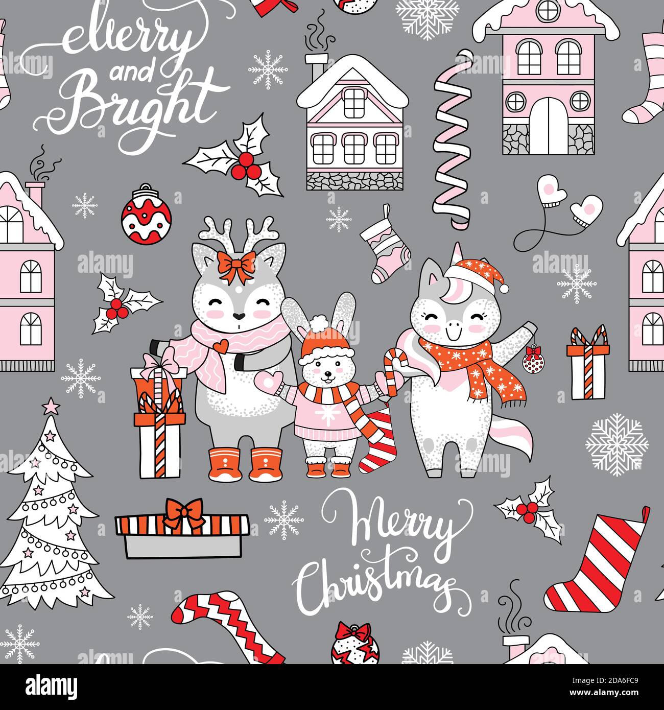 Motif sans couture vecteur Merry Christmas Friends and ELEMENTS Illustration de Vecteur