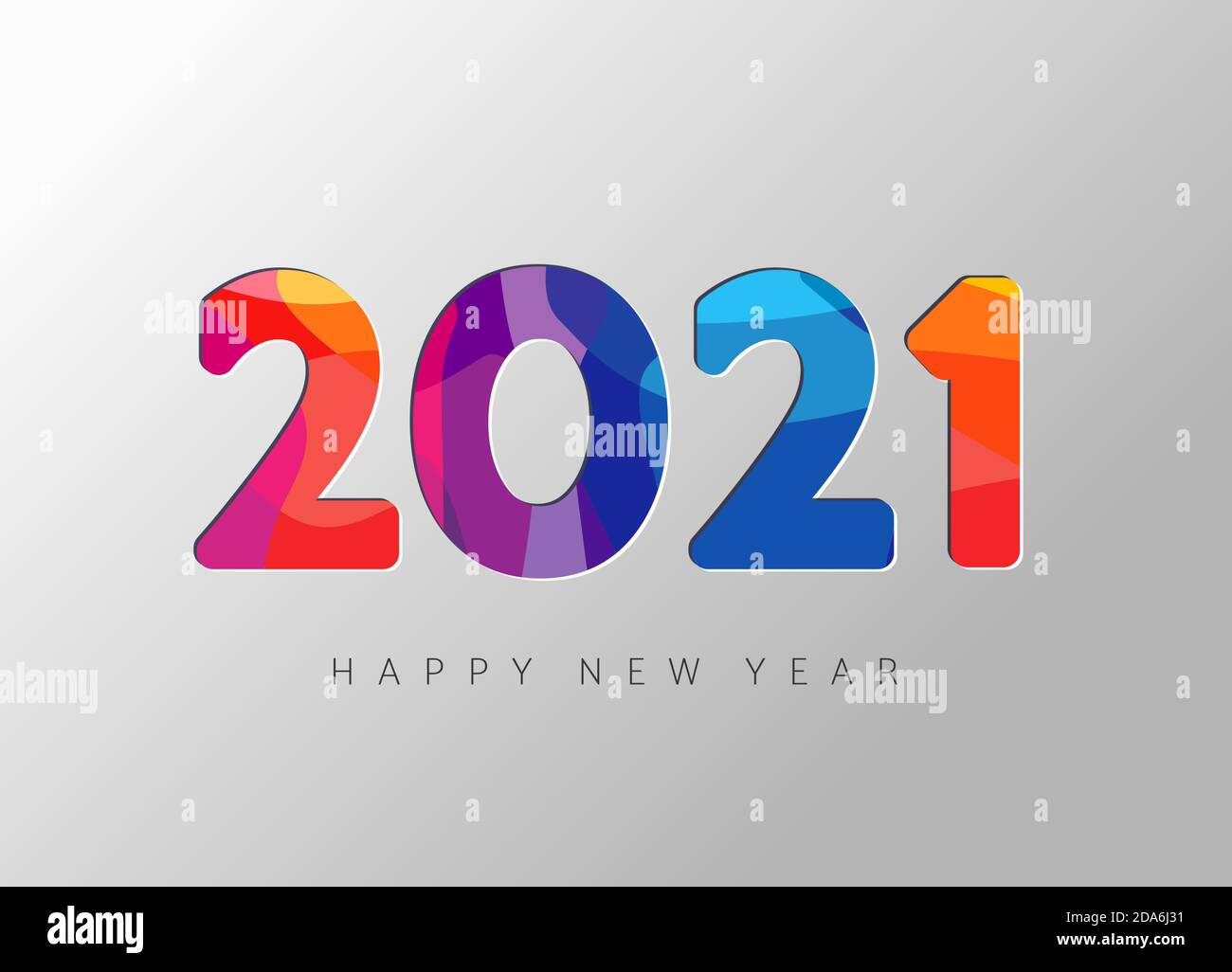 Bannière du nouvel an 2021 avec numéros de découpe de papier. 20 21 facettes 3d couleurs vives formes ondulées. Conception de couvercle minimale. Modèle pour prospectus de Noël, message d'accueil Illustration de Vecteur