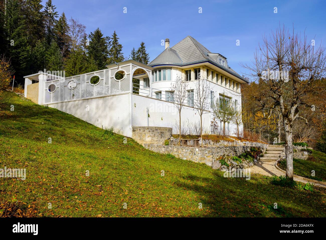 La Maison Blanche, villa conçue par l'architecte français-suisse le Corbusier, la Chaux-de-Fonds; canton de Neuchâtel, Suisse. Banque D'Images