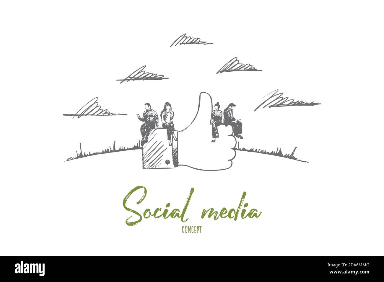 Concept de médias sociaux. Vecteur isolé tracé à la main. Illustration de Vecteur