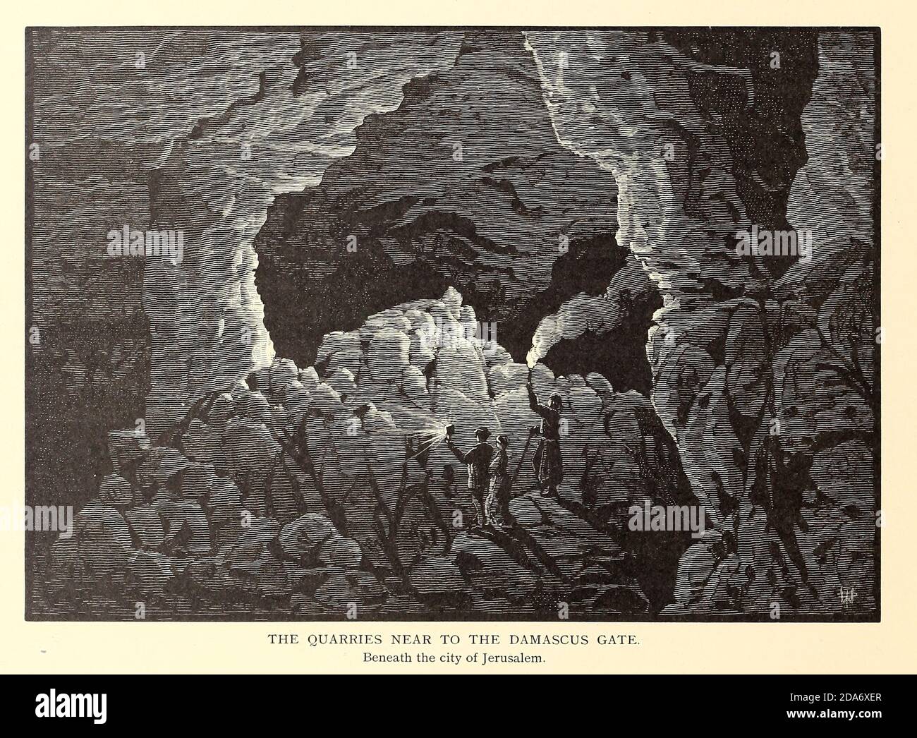 Les carrières de pierre près de la porte de Damas, Jérusalem [aujourd'hui  connue sous le nom de carrière du roi Salomon ou grotte de Zedekiah] du  livre pittoresque Palestine, Sinaï, et Égypte
