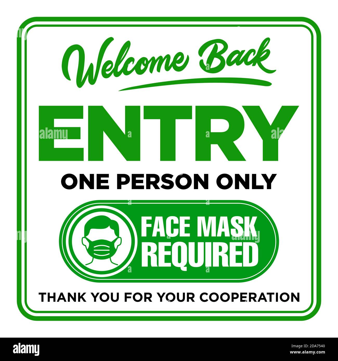 Plaque de porte sur l'entrée de porte pour une seule personne utilisant un masque facial. Masque facial requis. Mesure préventive contre l'infection par COVID-19 (coronavi Illustration de Vecteur