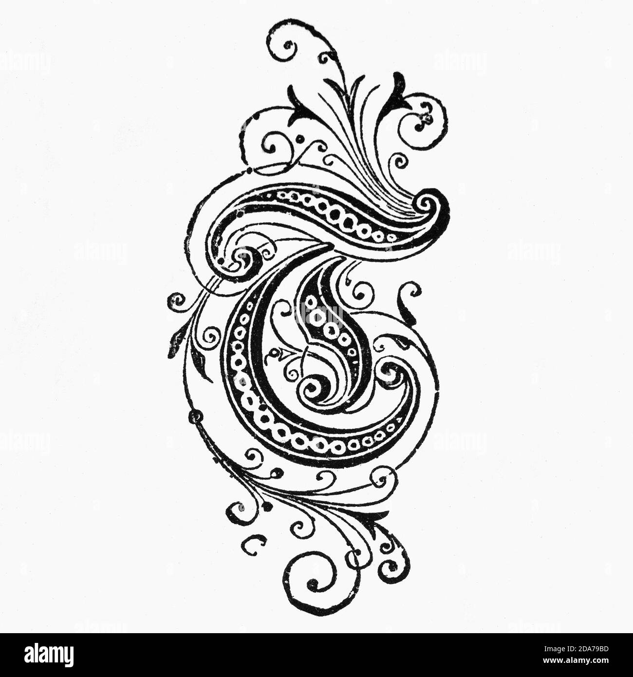 Lettre décorée de façon ornée utilisée comme initiale ou en forme de chapeau au début d'un mot, d'un chapitre ou d'un paragraphe plus grand que le reste du texte. Le mot est dérivé de l'initialis latin, ce qui signifie se tenir au début. Une initiale est souvent de plusieurs lignes en hauteur et dans des livres ou manuscrits plus anciens, parfois décorés de façon ornée. Banque D'Images