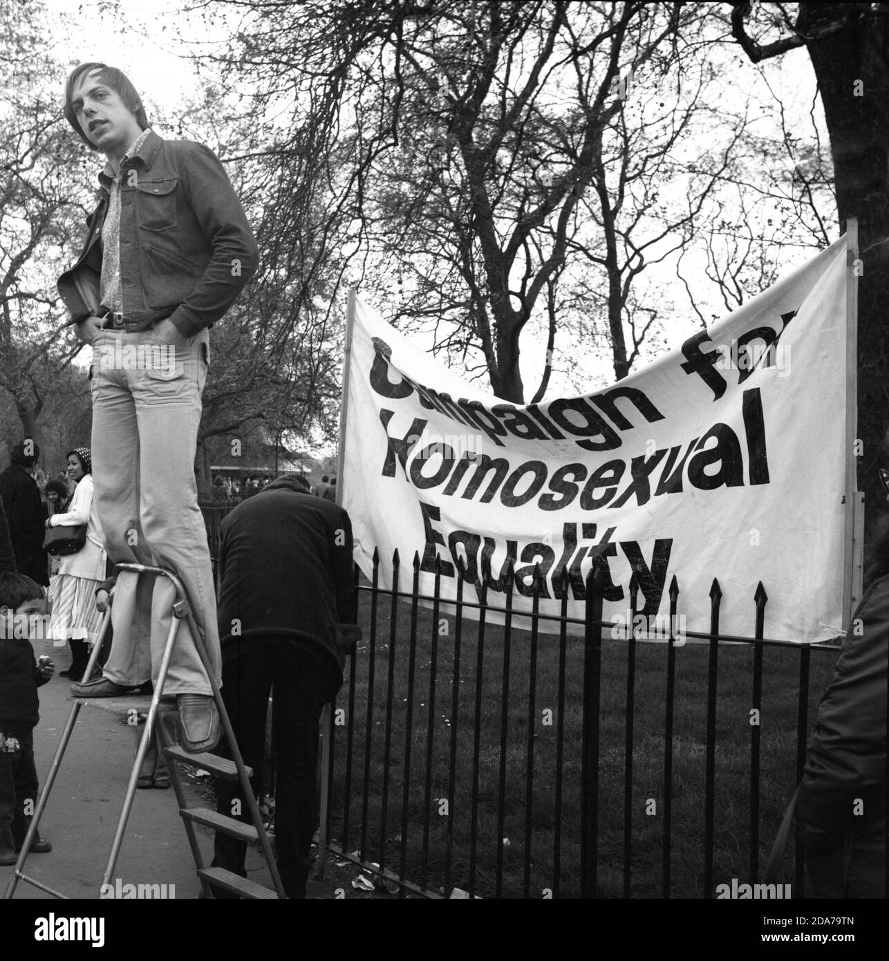 Campagne pour l'égalité homosexuelle, Speakers Corner, Hyde Park, Londres, Angleterre, 1977 Banque D'Images