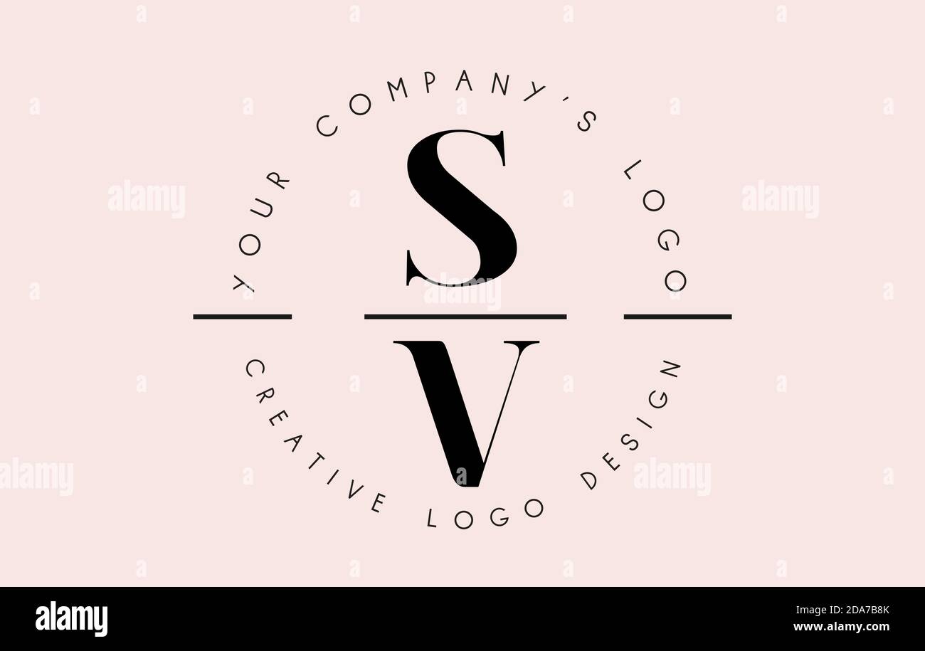 Lettres SV S V logo défini comme un timbre ou une signature personnelle. Icône AD simple avec répétition circulaire de noms. Illustration vectorielle créative avec les lettres S et V. Illustration de Vecteur