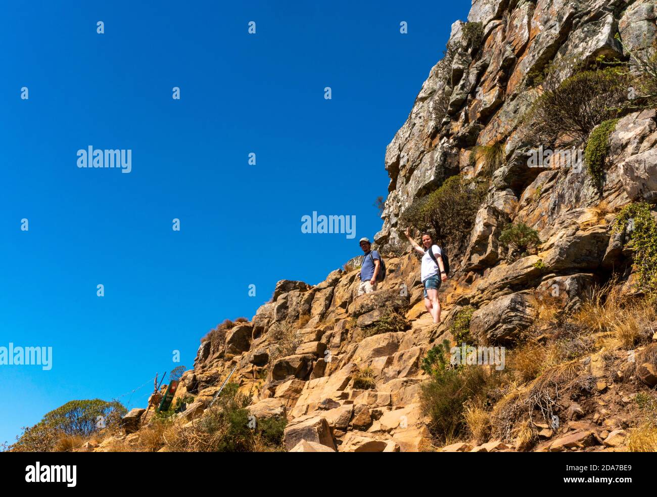 Cape Town, Afrique du Sud - 17 mars 2020 : randonneurs ou touristes montant la montagne de Lion's Head Banque D'Images