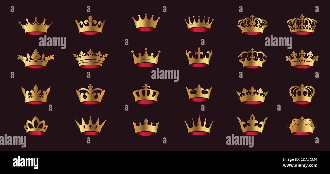Icônes Vector Golden King Kcouronnes sur fond noir. Illustration vectorielle. Emblème, icône et symboles royaux. Illustration de Vecteur