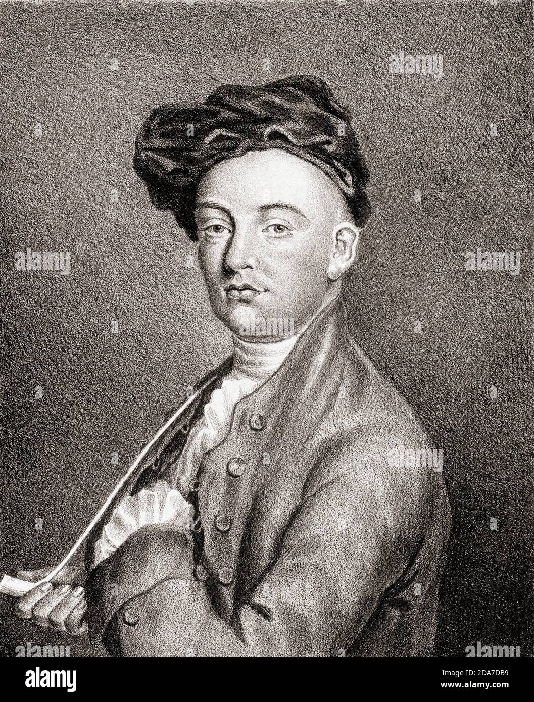 L'artiste anglais William Hogarth, imprimé par George Perfect Harding après le propre autoportrait de Hogarth. William Hogarth, 1697 - 1764, peintre, imagé. Banque D'Images