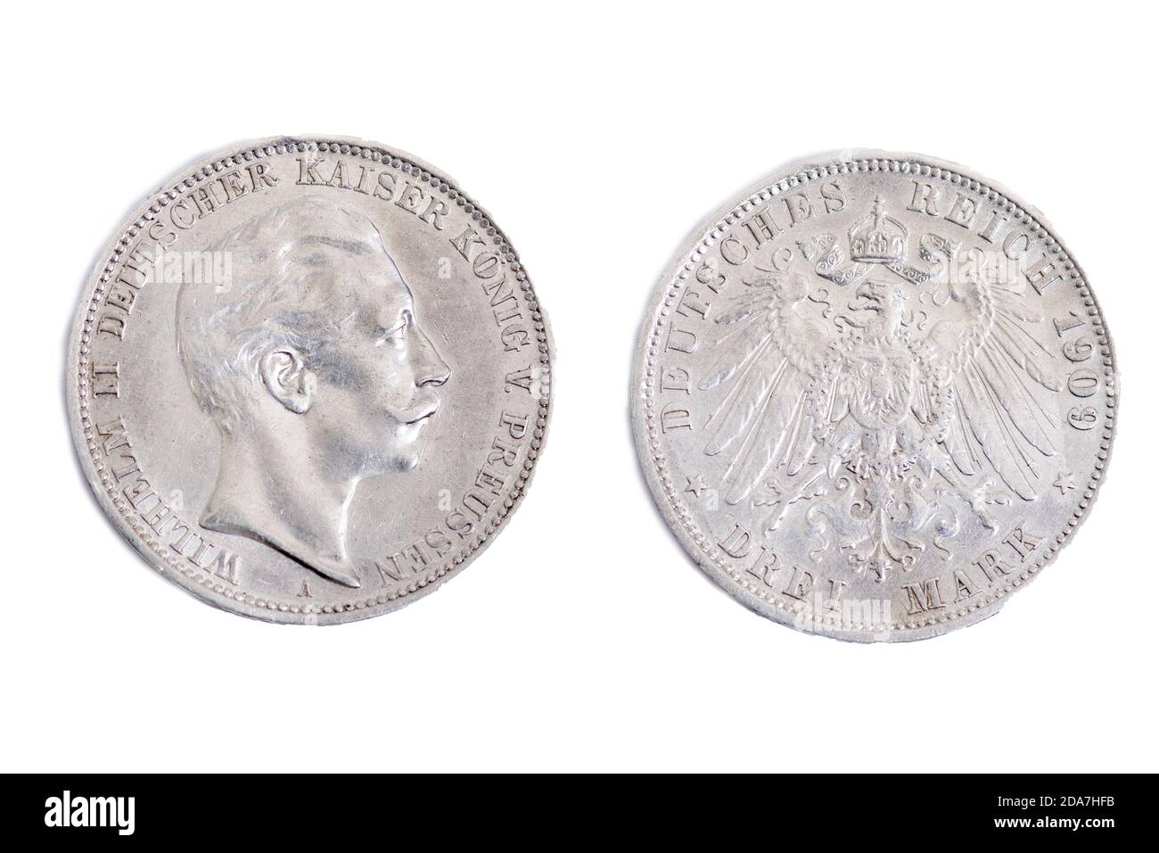 Allemagne Germania Kaiser Koenig Konig 1909 argent vieille pièce argent Banque D'Images