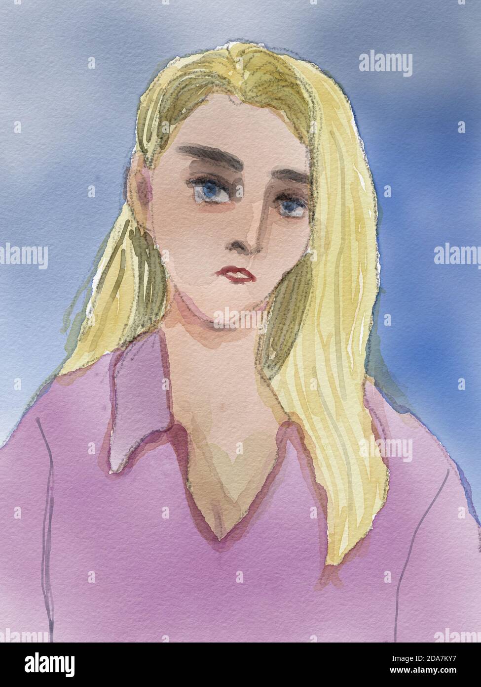 blonde cheveux fille portrait peinture Banque D'Images