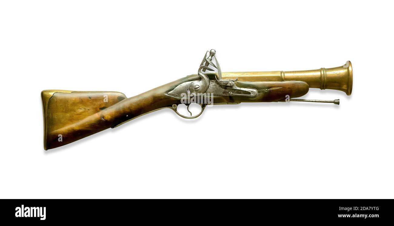 Fusil de type flatlock ancien isolé sur fond blanc Banque D'Images