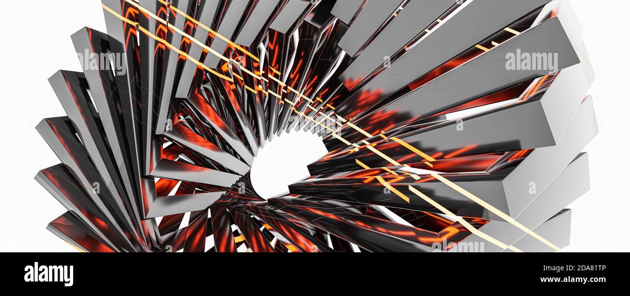 forme géométrique métallique futuriste abstraite avec lumières rouges illustration du rendu 3d Banque D'Images