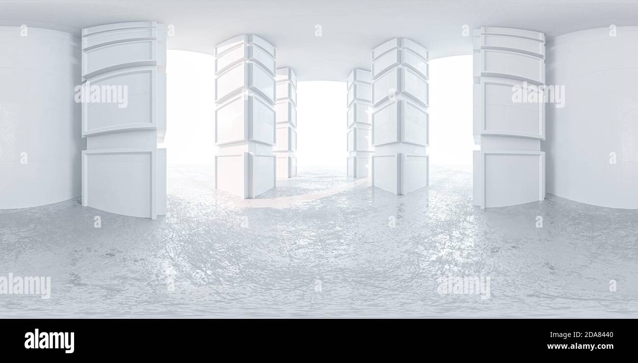 blanc virtuel abstrait 360 degrés vr design hdr style illustration du rendu 3d de hall rectangulaire equi Banque D'Images