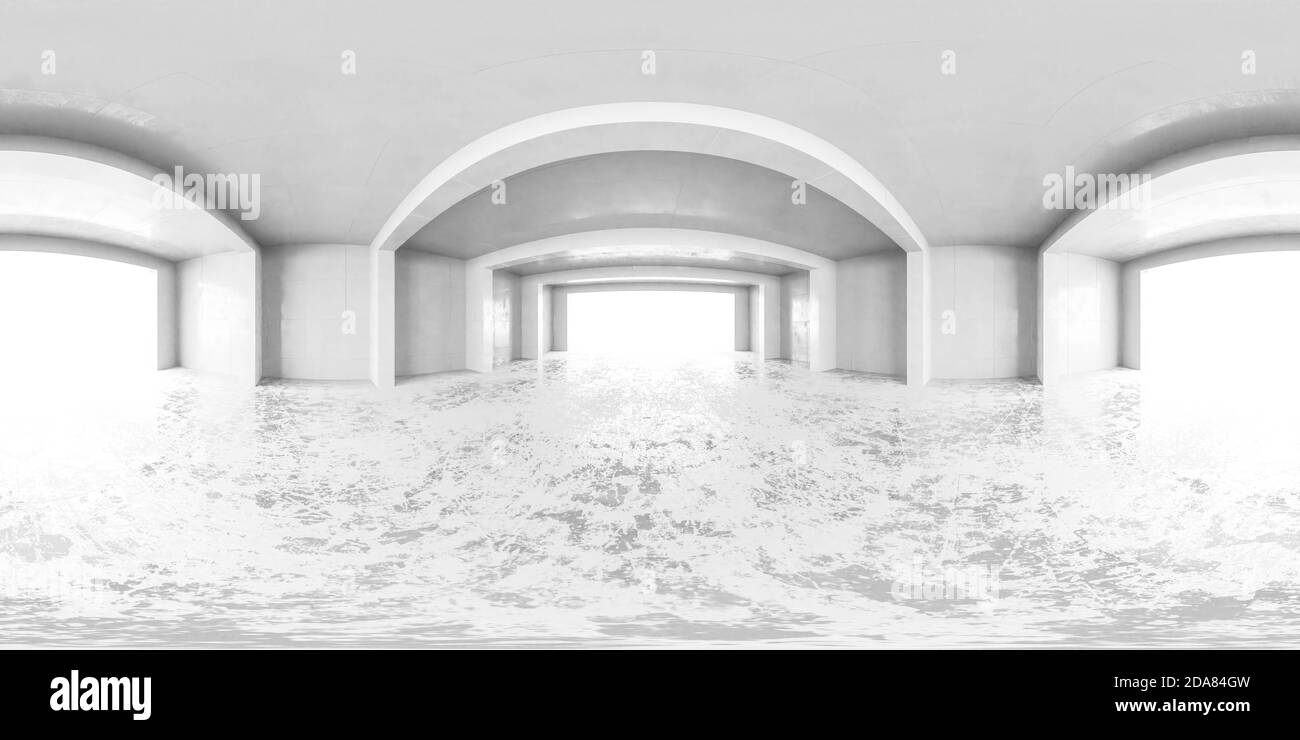 blanc virtuel abstrait 360 degrés vr design hdr style illustration du rendu 3d de hall rectangulaire equi Banque D'Images