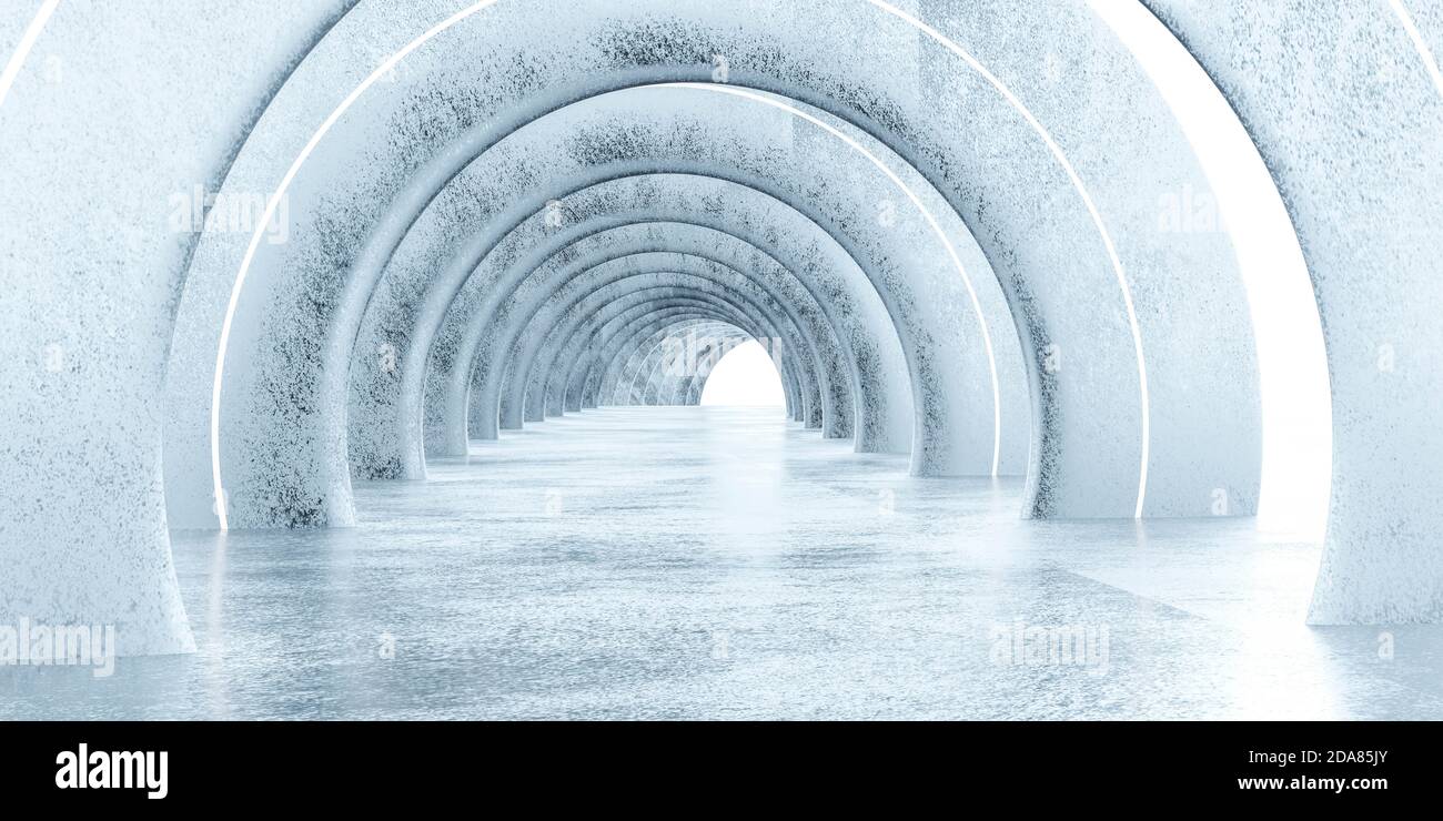 Résumé blanc futuriste architecture tunnel arrière-plan 3D rendu illustration Banque D'Images