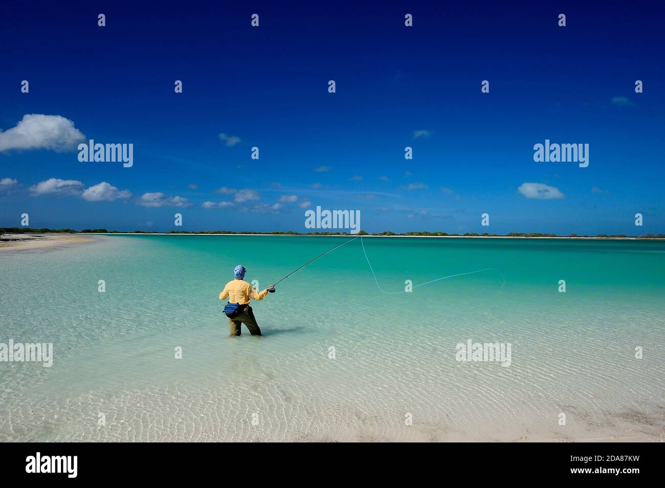 ManÃ‚Â fly-fishingÃ‚Â en mer, île christmas Banque D'Images