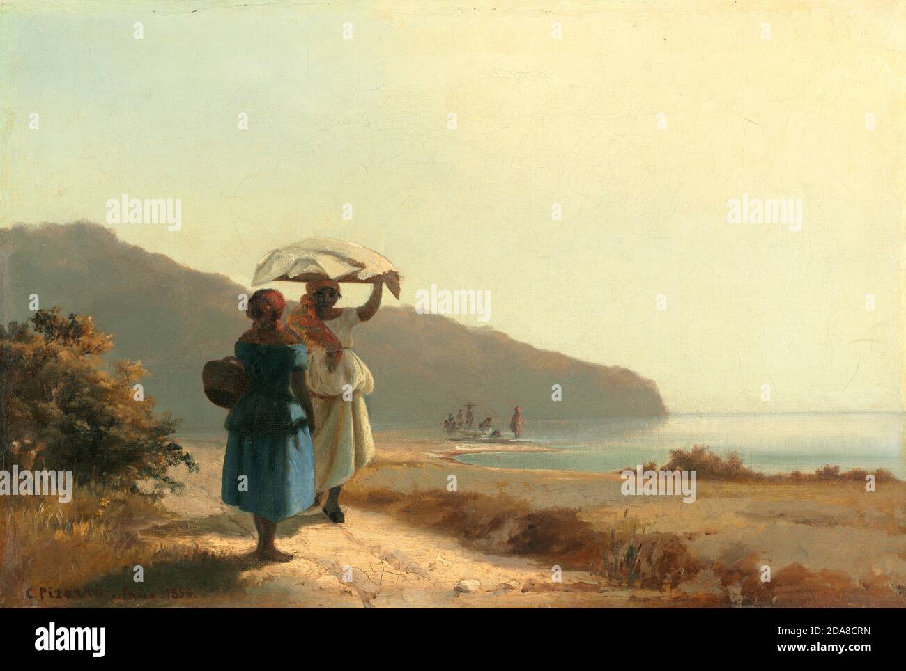 Deux femmes bavardant au bord de la mer, St. Thomas, 1856 par Camille Pissarro Banque D'Images